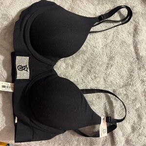 Victoria's Secret Black Padded Bra with Rhinestone Logo Accent